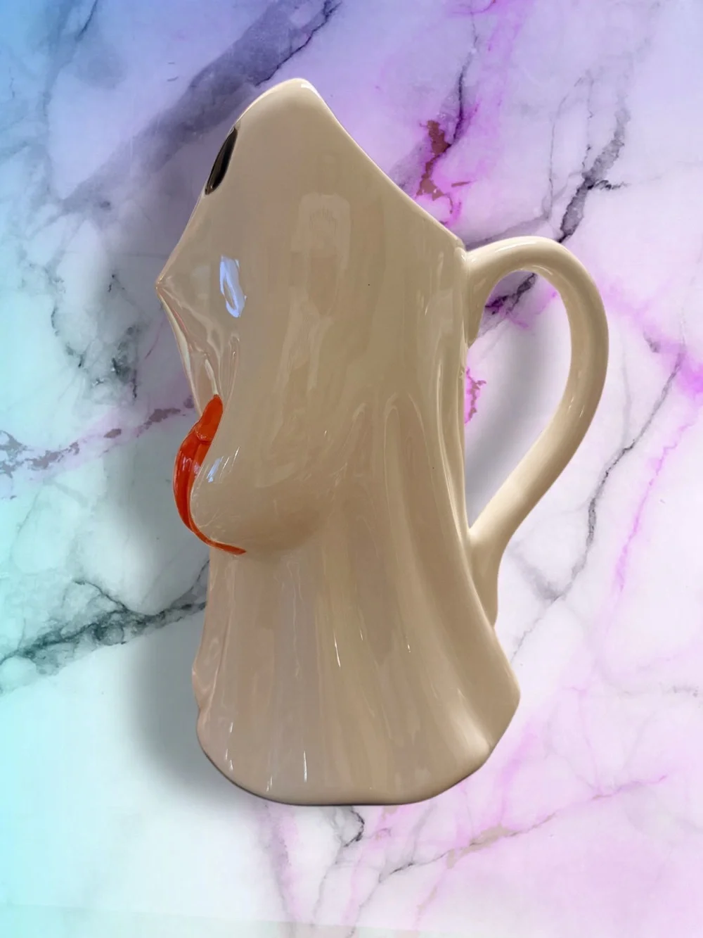 NWT Ceramic Ghost Pitcher With Orange Pumpkin 31 fl oz. 🎃💫